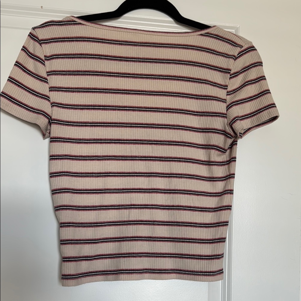 Striped V-Neck Button-Up Top - Picture 4 of 4